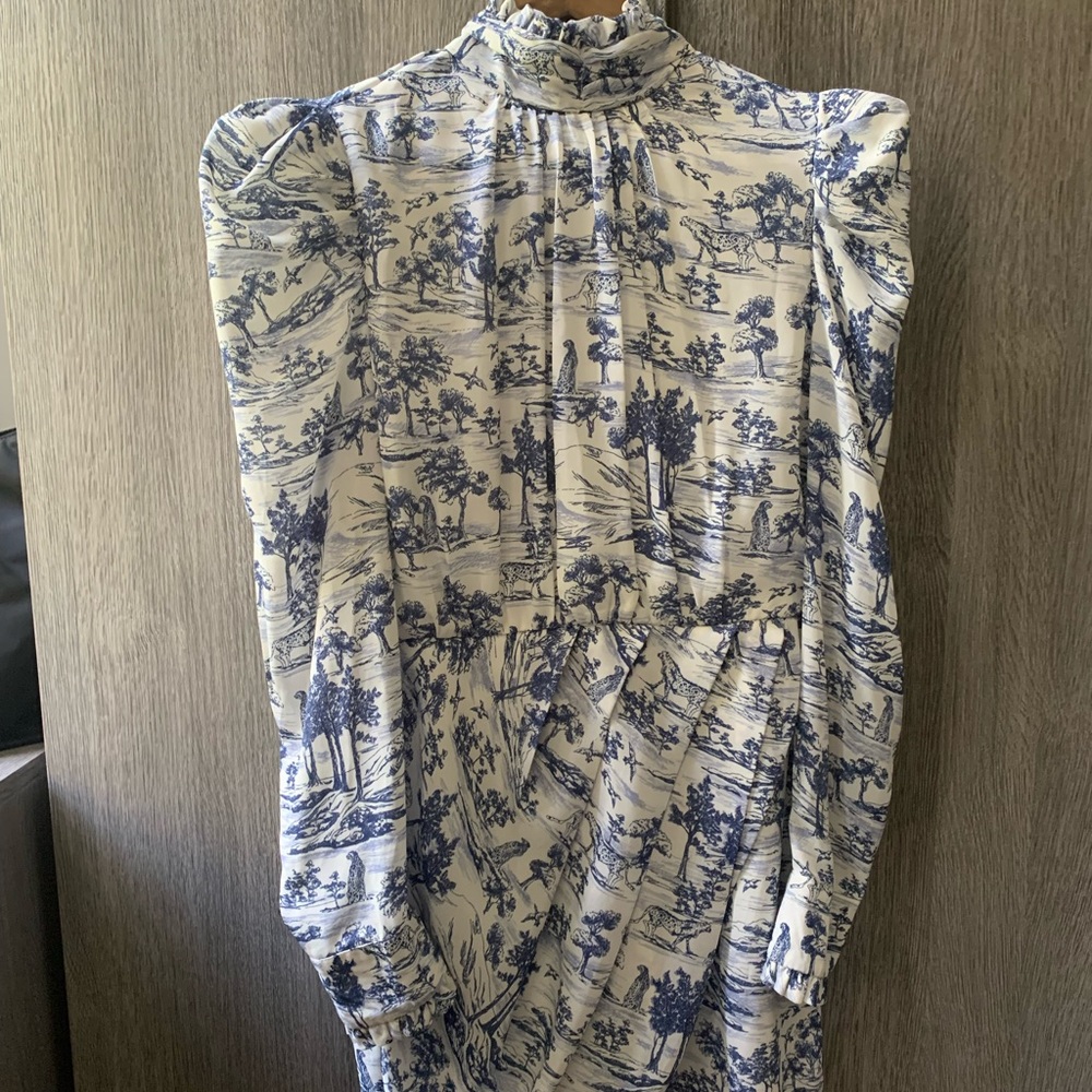 Aqua blue and white patterned mini dress